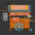 Mobile Commercial Takoyaki Food Cart With Blue Roof Orange Structure And Stools