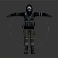 Armored Tactical Character Wearing Helmet Goggles Vest Pants And Boots With Arms Outstretched