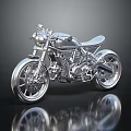 Silver Custom Motorcycle With Shiny Metallic Finish And Reflection On Black Surface 3d model