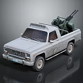 Gray Pickup Truck With Mounted Machine Gun On Cargo Bed 3d model