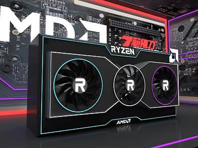 AMD RYZEN Premium Black Three Fan Neon Cooler Gaming Retail Store 3d model
