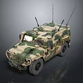 Camouflage Military Vehicle With Armored Body Multiple Antennas And Off Road Wheels