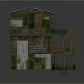 Multi Story Rustic House Model With Sloped Roof Wooden Structure Glass Panels Balconies And Staircase