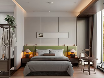Modern Simple Bed Set Coffee Table Ceiling Bedside Background Wall 3d model