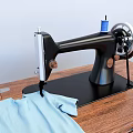 Two Vintage Singer Industrial Sewing Machines With Wooden Tables Metal Frames And Colored Fabrics