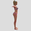 Woman in Striped Bikini with Pigtails Standing Full Body Pose Arms Outstretched