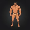 Muscular Shirtless Man With Necklace Leather Loincloth And Arm Leg Decorations Standing Strong