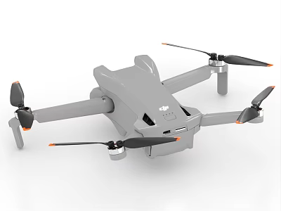 Gray Modern Drone Design Featuring Four Propellers And Orange Accents 3d model