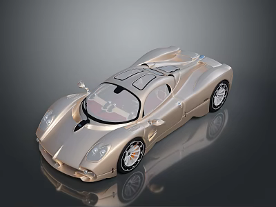 Golden Luxury Sports Car With Sleek Body Transparent Roof And Alloy Wheels 3d model