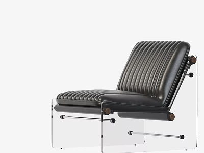 Modern Black Leather Ribbed Leisure Chair With Transparent Acrylic Legs And Wooden Accents 3d model