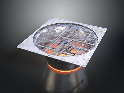 Stainless Steel Industrial Heating Equipment With Circular Grid And Orange Base Ring 3d model
