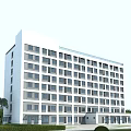 Modern White Multi Story School Building With Many Windows And Green Trees Lawn