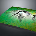 3D Terrain Model Visualization With Green Yellow Terrain And Snow Capped Mountains