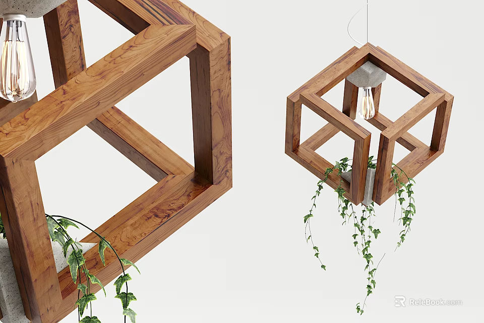 Modern Wooden Frame Chandelier With Hanging Vines For Interior Design 3d model 