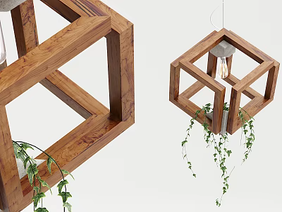 Modern Wooden Frame Chandelier With Hanging Vines For Interior Design 3d model
