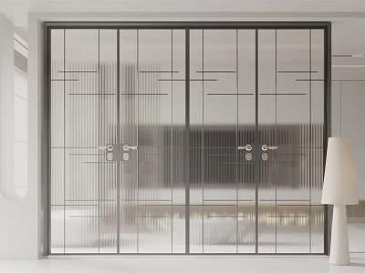 Modern Glass Sliding Doors With Black Frame In Living Room Interior Design 3d model