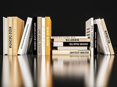 Colorful Books Magazines With Design Art Lifestyle Themes Gold Black White Covers Stacked Upright 3d model