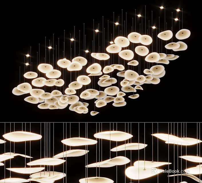 Modern White Disc Shaped Pendant Lights In Layered Hanging Design For Interior 3d model 