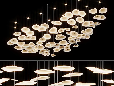 Modern White Disc Shaped Pendant Lights In Layered Hanging Design For Interior 3d model