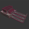 Industrial Metal Equipment With Stacked Rectangular Cases And Elongated Trays