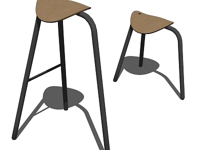Modern Bar Stools With Black Metal Frame And Wooden Seat Design 3d model