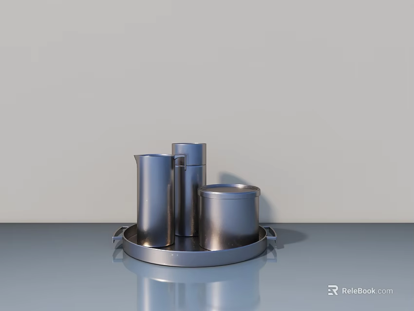 Industrial Equipment Featuring Stainless Steel Tray With Metal Containers And Cylindrical Vessels 3d model 