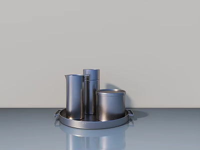 Industrial Equipment Featuring Stainless Steel Tray With Metal Containers And Cylindrical Vessels 3d model