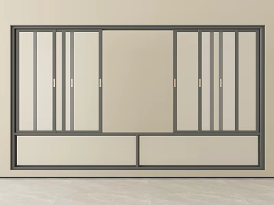 Modern Sliding Doors With Metal Frame Glass Panels And Lower Drawers 3d model