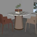 Modern Round Marble Dining Table with Brown and Beige Chairs by Window 3d model