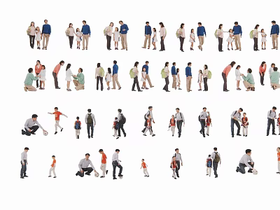 Group of People in Various Poses Including Adults and Children Interacting Together 3d model