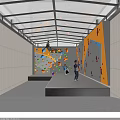 Indoor Climbing Gym With Colorful Holds On Walls And People Climbing Inside