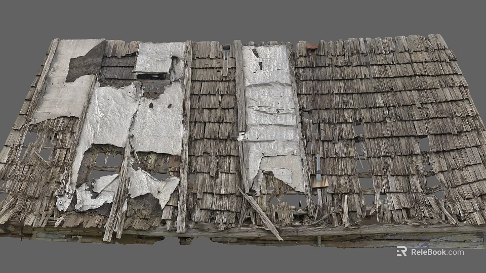 Weathered Ancient Architecture Roof With Old Tiled Surfaces And Exposed Wooden Beams 3d model 
