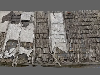 Weathered Ancient Architecture Roof With Old Tiled Surfaces And Exposed Wooden Beams 3d model