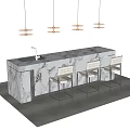 Modern Bar Counter With Marble Countertop Sink Faucet And Black Bar Stools Under Pendant Lights