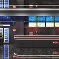 Modern Internet Cafe Interior With Stylish Bar Counter Beverage Display And Multiple Screens 3d model