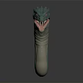 3D Model Mythical Creature with Green Scales Red Eyes Open Mouth Sharp Fangs Curved Body