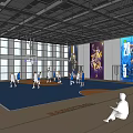 Spacious Basketball Court With Blue Orange Flooring Large Windows Wall Posters And Spectators
