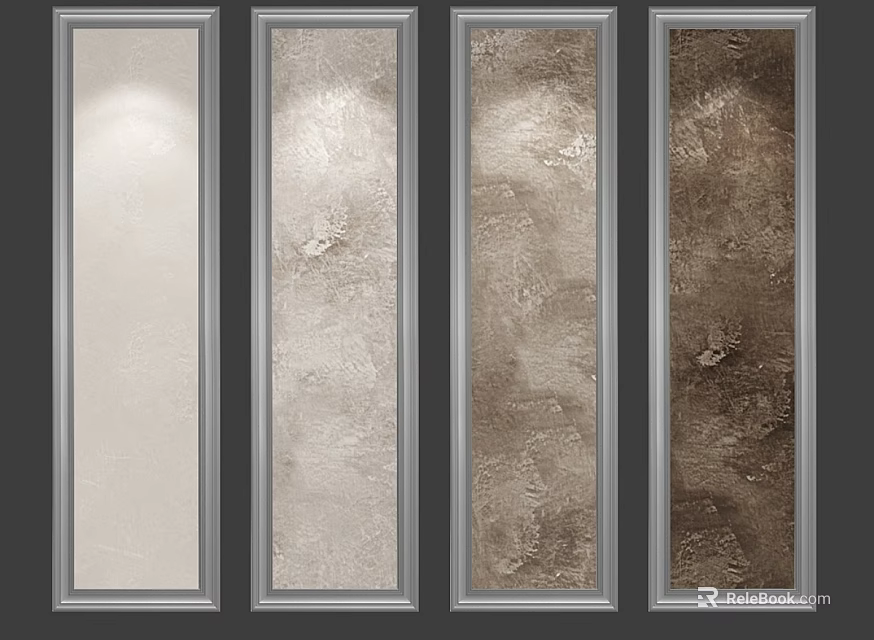 Four Textured Decorative Panels With Light to Dark Color Gradation And Silver Frames 3d model