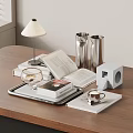 Stylish Decorative Ornament Set with Table Lamp Books Tray and Metal Ornaments on Wooden Table
