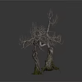 Withered Trees Scene With Thick Trunk Exposed Roots And Black Text On White Background 3d model