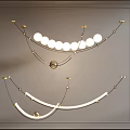 Elegant Modern Curved Chandelier Design With Golden Metal Frame And Circular Light Bulbs