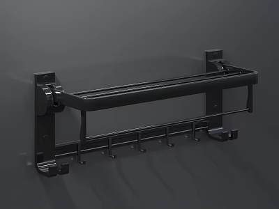 Modern Black Wall Mounted Bathroom Cabinet Rack With Storage Shelf And Hooks 3d model