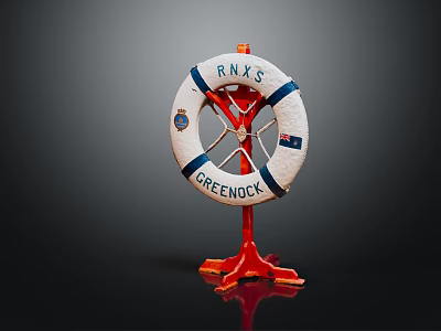 RNKS GREENOCK Commercial Lifebuoy Safety Equipment With Red Stand And Branding 3d model