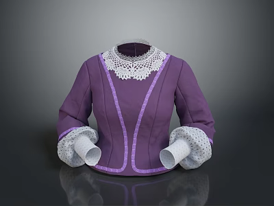 Elegant Purple Blouse With White Lace Collar Cuffs And Decorative Trim 3d model