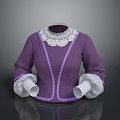 Elegant Purple Blouse With White Lace Collar Cuffs And Decorative Trim