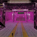 Subway Station Interior With Metallic Pillars Staircase Yellow Lines And Tiled Floor