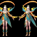 Elegant Game Movie Characters In White Blue Green Costumes With Wing Decorations And Golden Crown