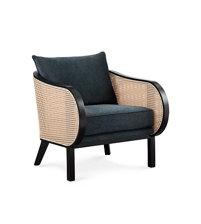 Modern Single Sofa Featuring Dark Cushion Woven Armrest And Wooden Legs 3d model