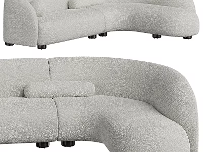 Modern Curved Light Gray Sofa With Plush Fabric And Black Legs 3d model