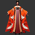 Game Movie Character Wearing Red Robe With White Crane Patterns And Dark Vertical Stripes 3d model